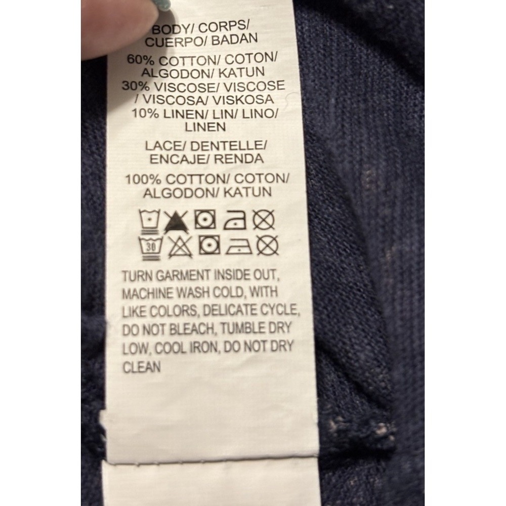 Lucky Brand Women's Navy Sleeveless Crochet Yoke/Back Tank Top Linen Blend Sz M - Picture 6 of 11